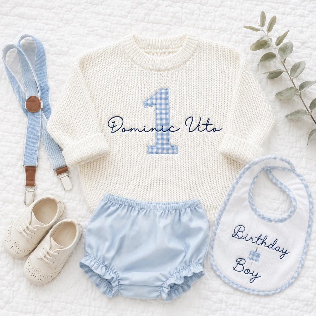 Personalized First Birthday Sweater, Custom Name Baby Girl Sweater, Pink Gingham Number One, 1st Birthday Outfit