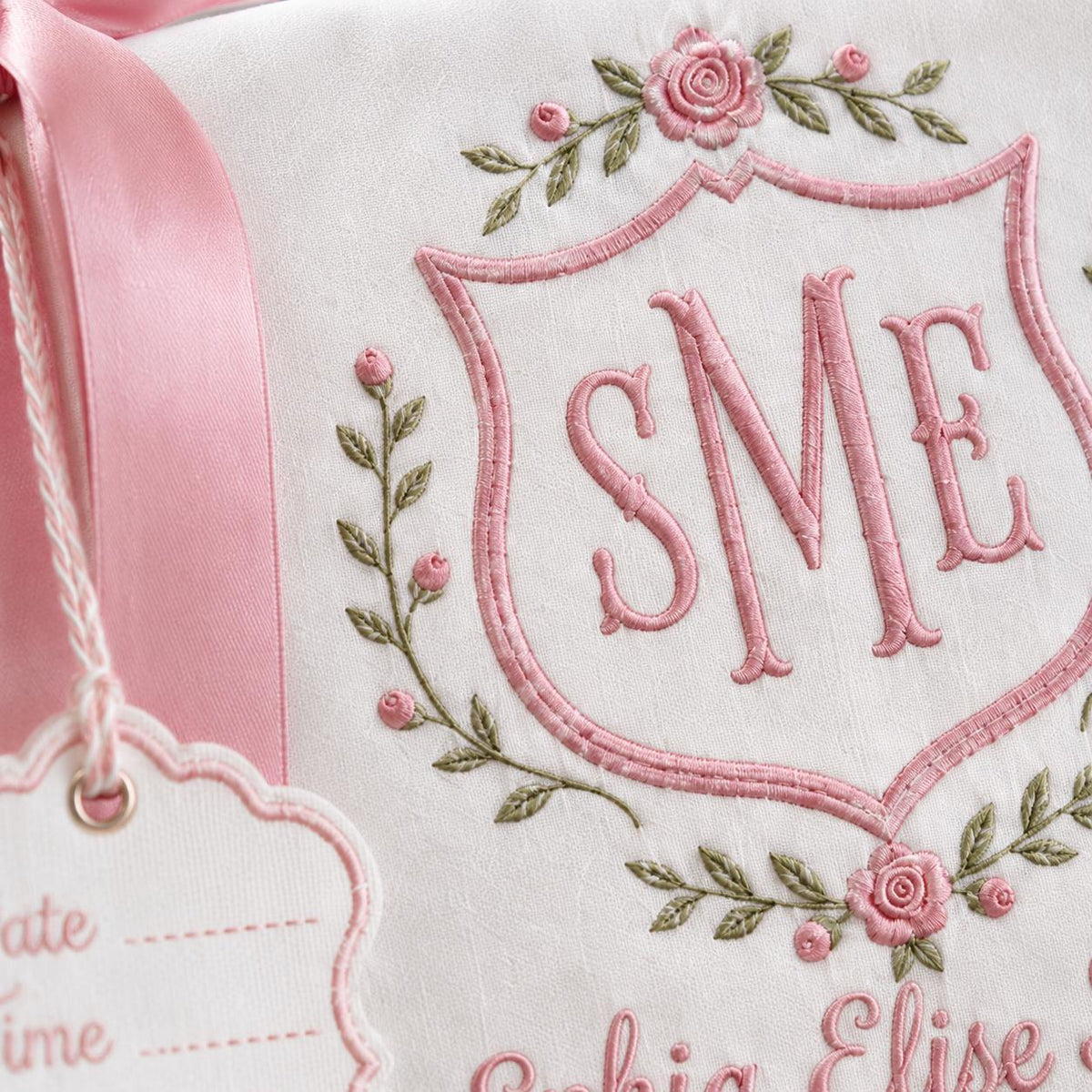 Custom Baby Banner with Birth Name Tag, Welcome Banner with Floral Crest, Bows Baby Banner, Hospital Door Sign, Baby Shower Gifts