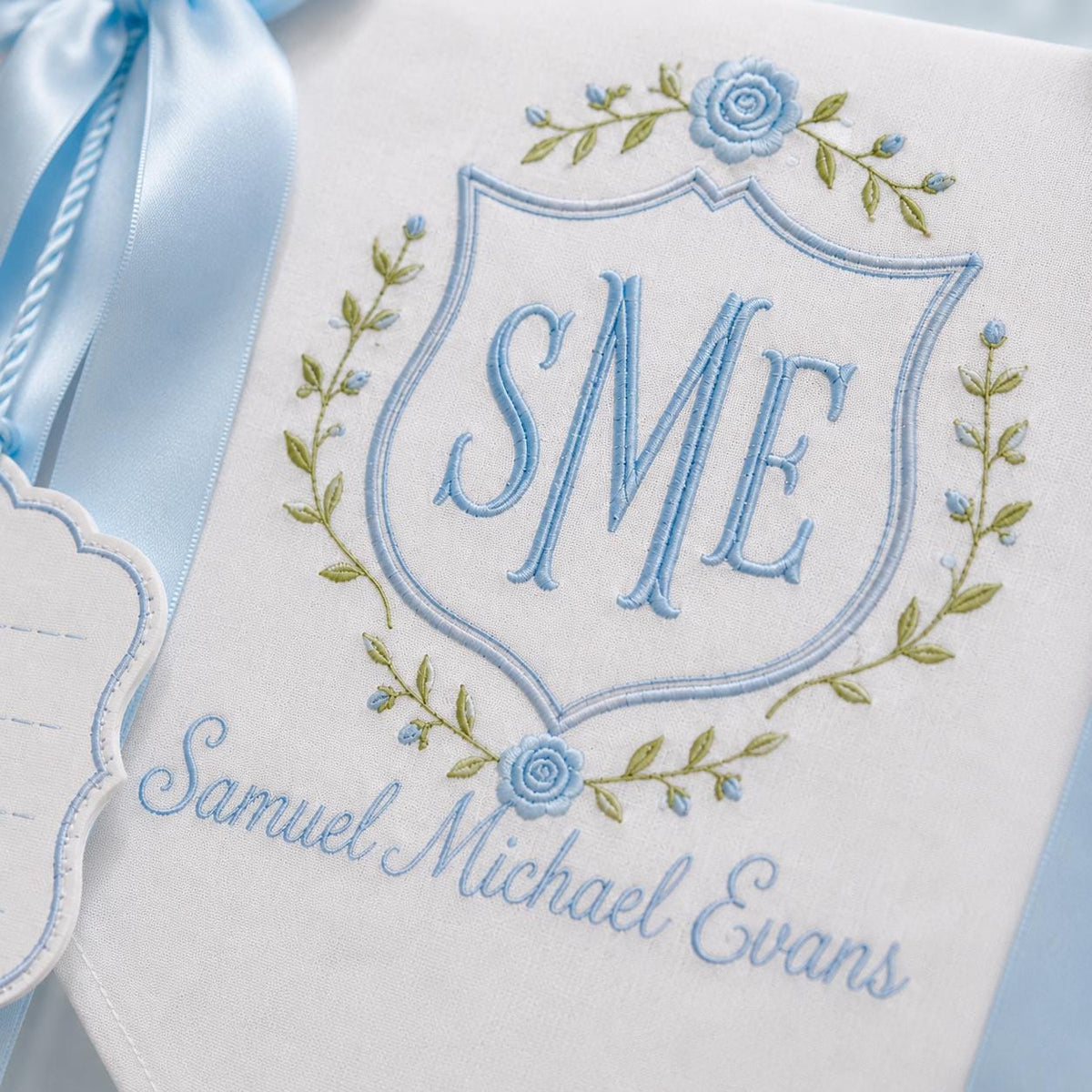 Custom Baby Banner with Birth Name Tag, Welcome Banner with Floral Crest, Bows Baby Banner, Hospital Door Sign, Baby Shower Gifts