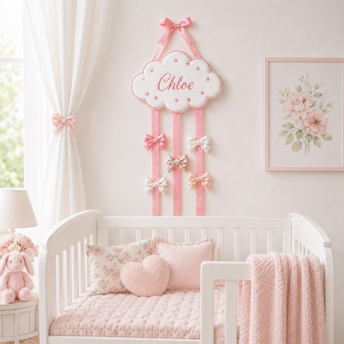 Personalized Bow Holder Embroidered Cloud Hair Bow Organizer