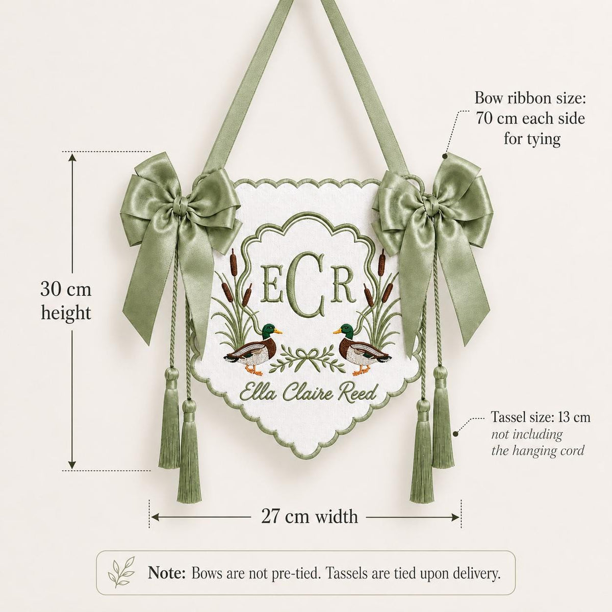 Embroidered Mallard Duck Baby Banner, Custom Newborn Announcement Sign, Hospital Bassinet Decor, Birth Stats Sign, Duck Nursery Baby Gift