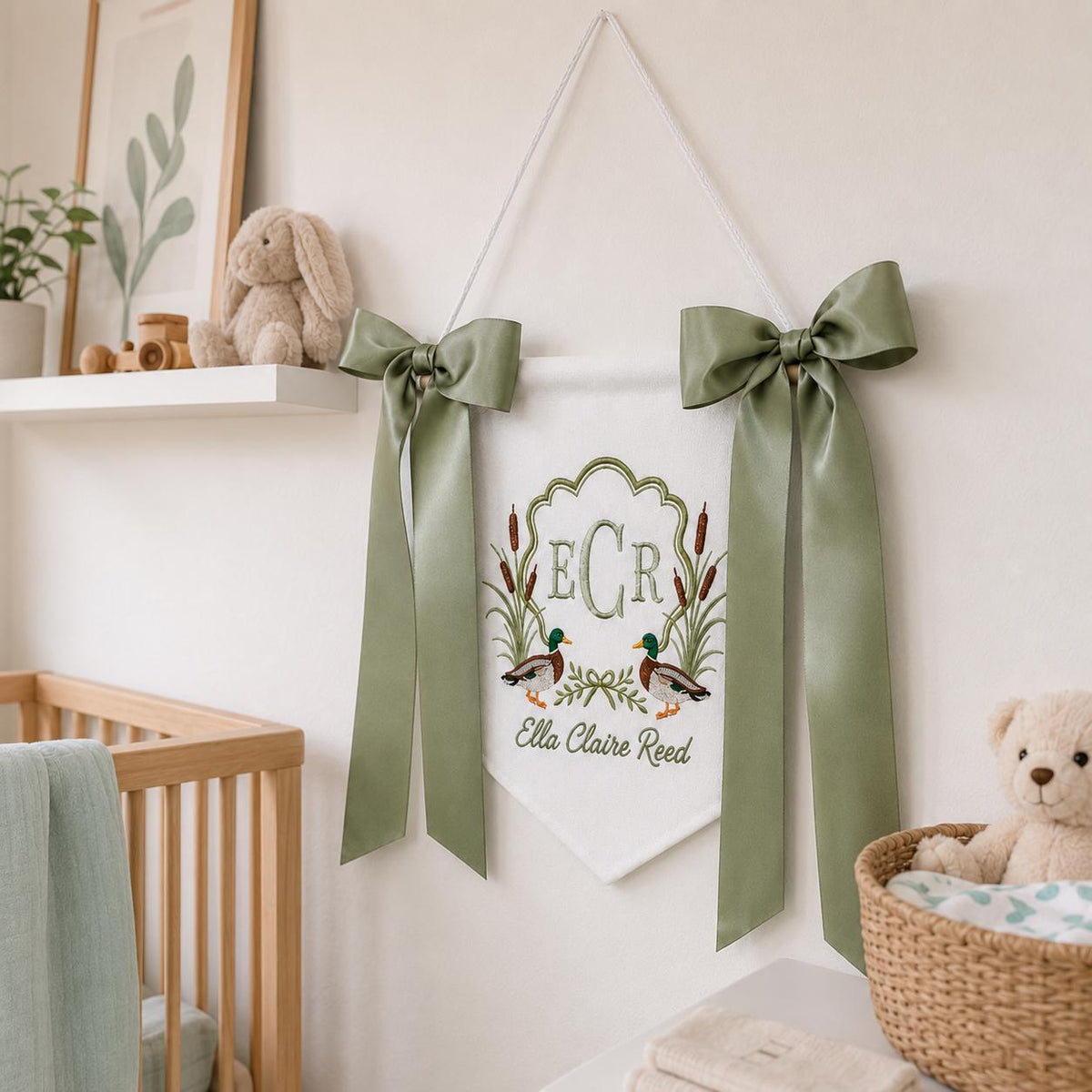Personalized Mallard Duck Baby Name Banner Hospital Door Decor