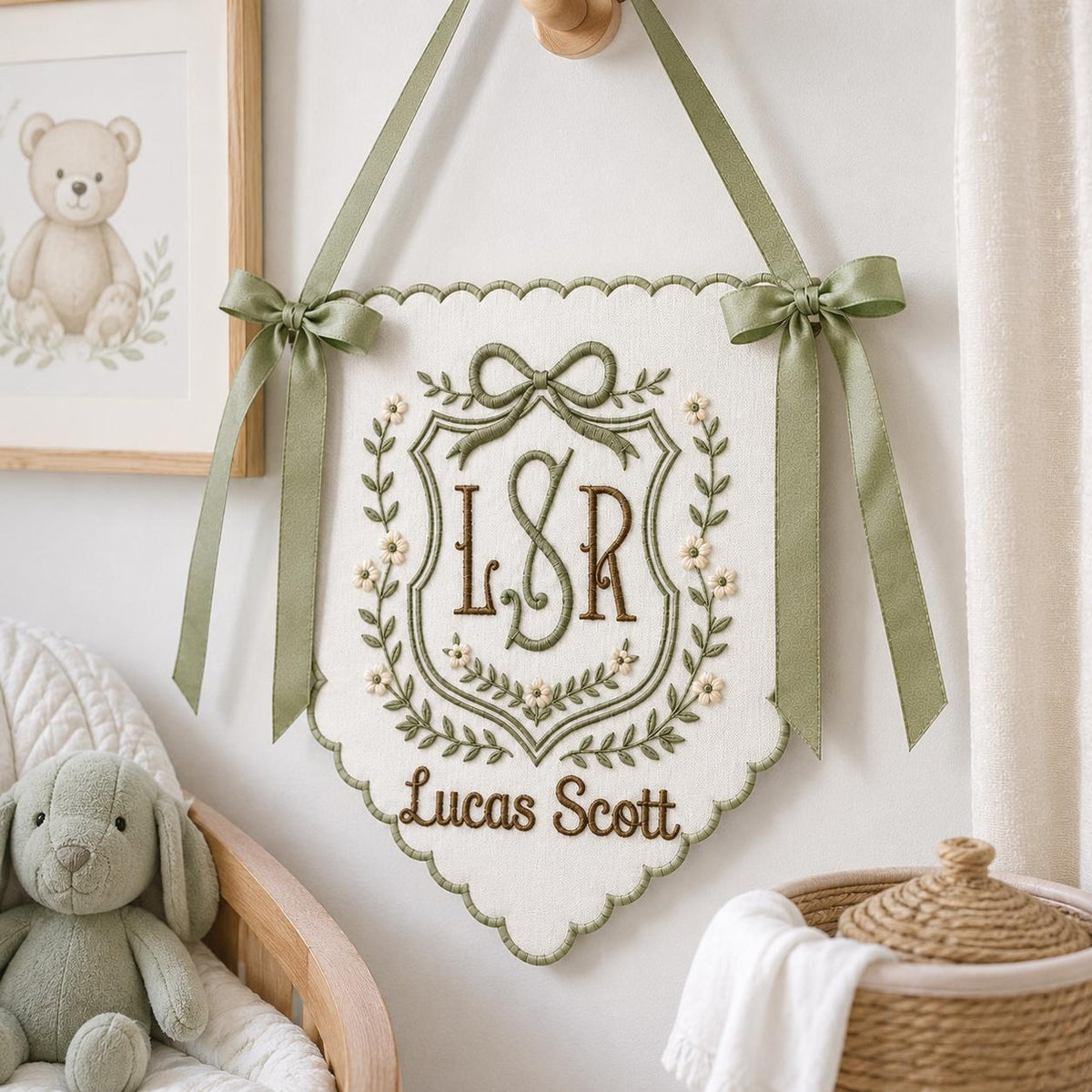 Personalized Floral Monogram Baby Banner, Newborn Announcement Sign, Hospital Bassinet Decor, Birth Stats Sign, Duck Nursery Baby Gift