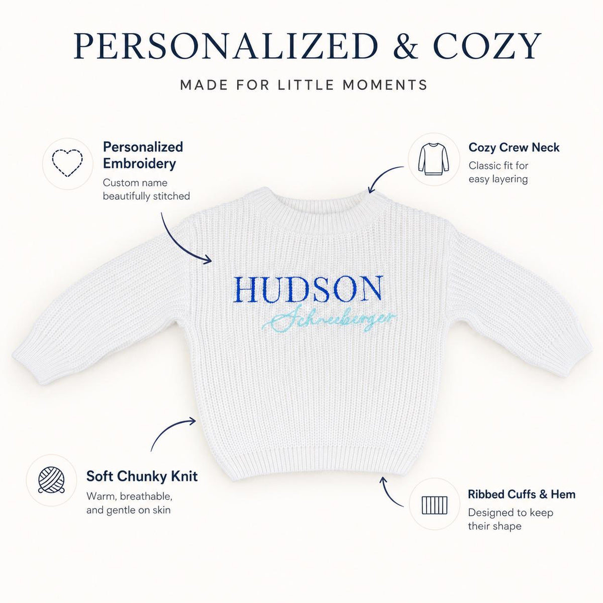Embroidered Name Baby Sweater Personalized Toddler Knit