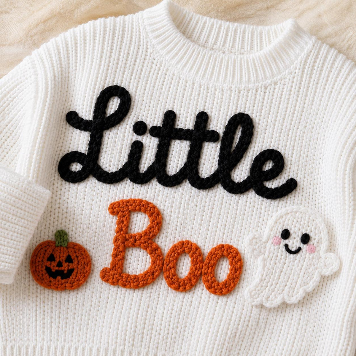 Pumpkin Ghost Little Boo Sweater, Hand Embroidered Baby Halloween, Halloween Outfit, Pumpkin Ghost Gift, Baby Boy Outfit