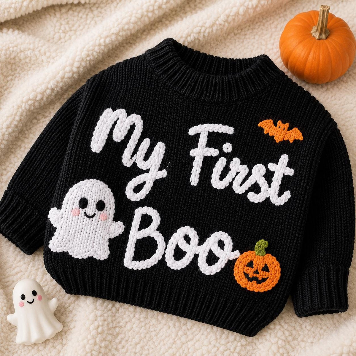 My First Boo Ghost Baby Sweater, Handmade Halloween Knit Sweater, Pumpkin Baby Outfit, Baby First Halloween Gift, Baby Keepsake Gift