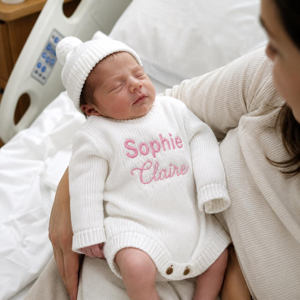 Personalized Embroidered Knit Romper, Newborn Coming Home Outfit, Baby Keepsake