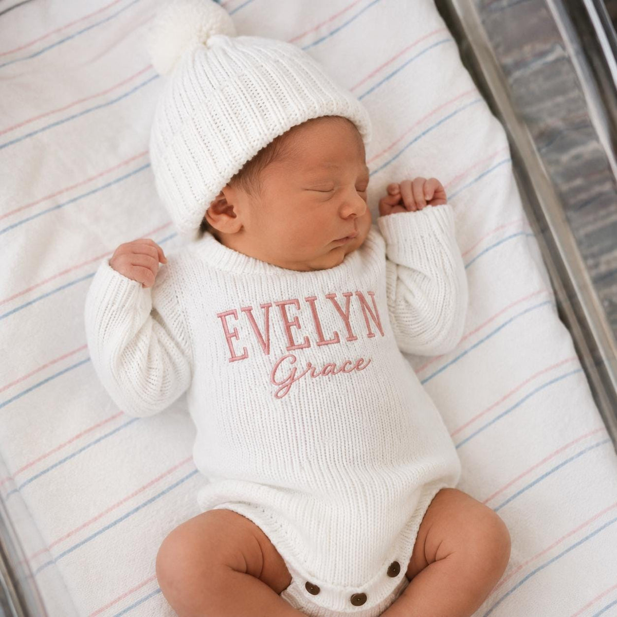 Personalized Embroidered Knit Romper, Newborn Coming Home Outfit, Baby Keepsake