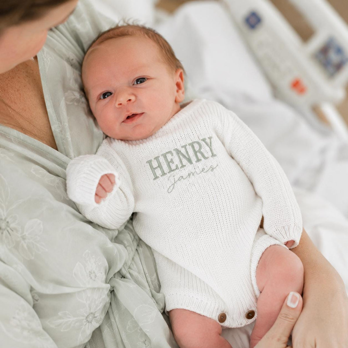 Personalized Embroidered Knit Romper, Newborn Coming Home Outfit, Baby Keepsake