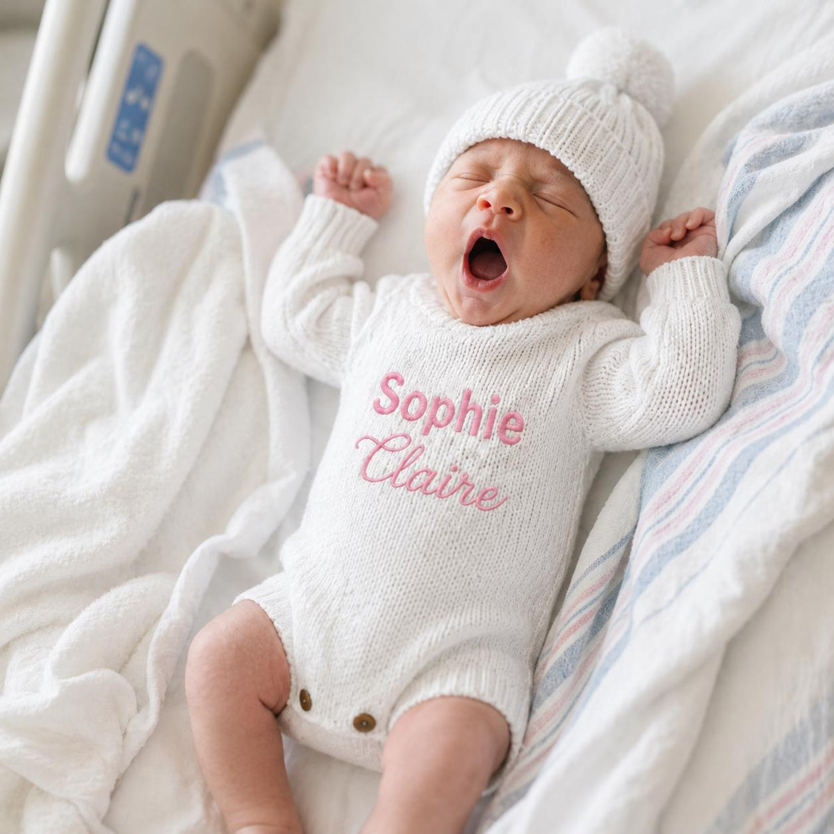Embroidered Name Knit Romper, Personalized Newborn Coming Home Outfit, Baby Boy Hospital Outfit, Custom Baby Keepsake Gift