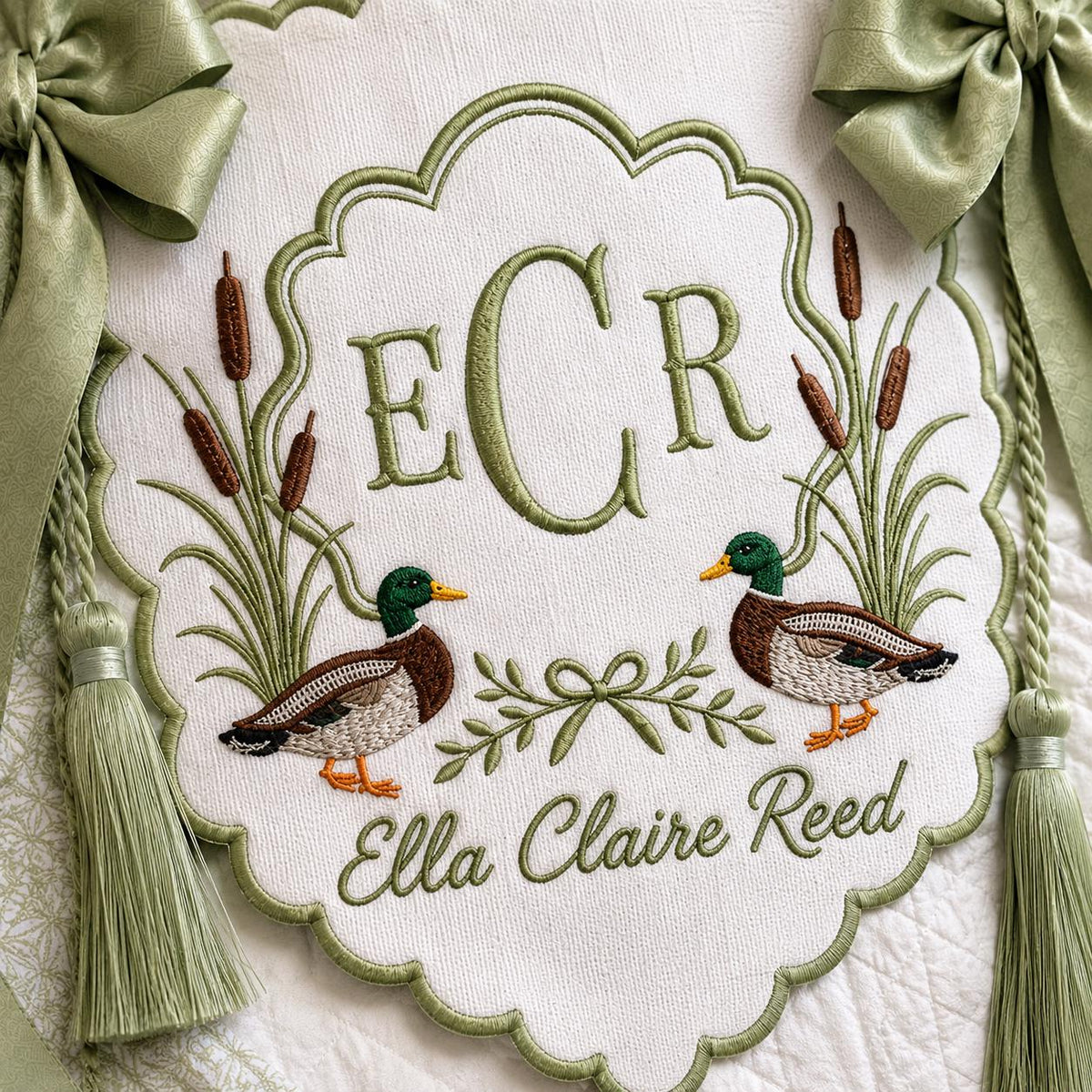Embroidered Duck Baby Banner, Custom Name Nursery Sign, Baby Shower Gift, Hospital Door Hanger