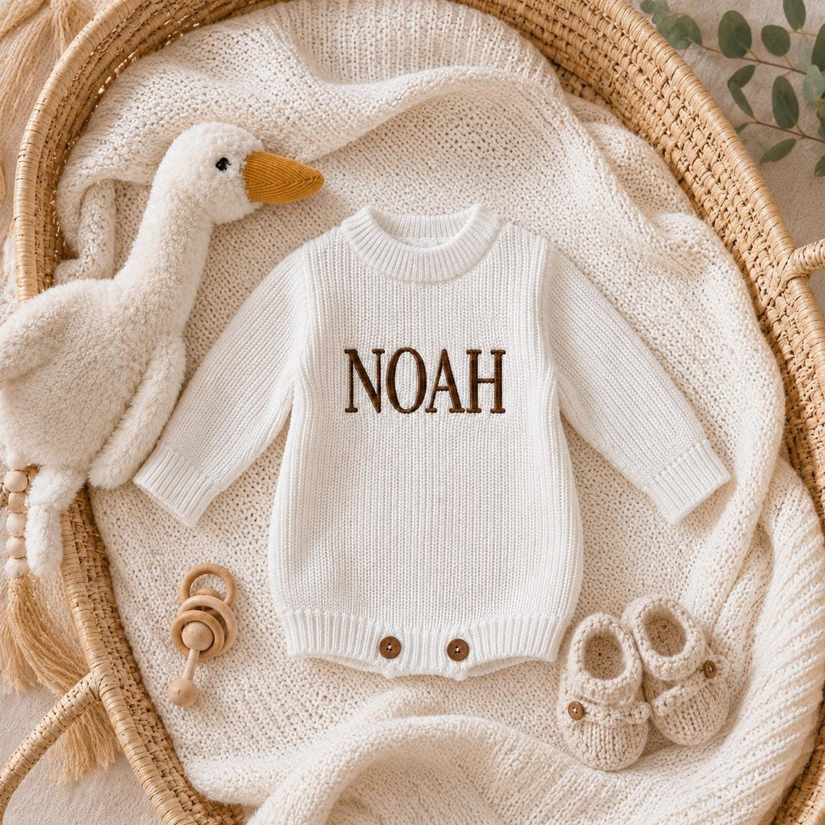 Embroidered Baby Name Romper, Personalized Knit Baby Outfit, Newborn Hospital Outfit, Custom Baby Boy Gift