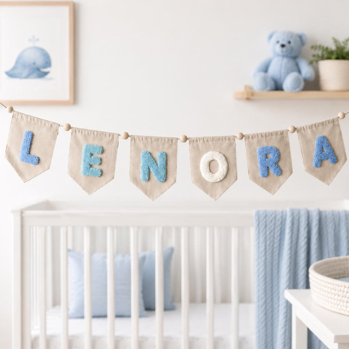 Personalized Baby Name Banner, Yarn Letter Canvas Banner, Custom Name Garland, Nursery Decor Sign, Custom Baby Nursery Decor