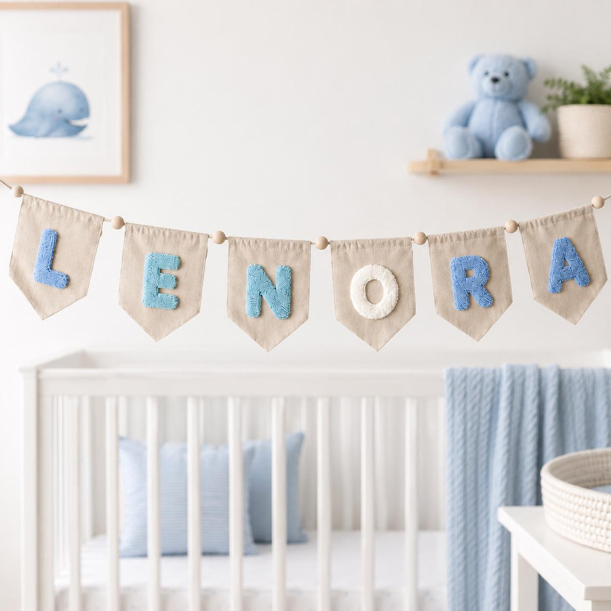 Personalized Baby Pennant Banner, Yarn Letter Canvas Banner, Custom Name Garland, Nursery Decor Sign, Custom Baby Nursery Decor