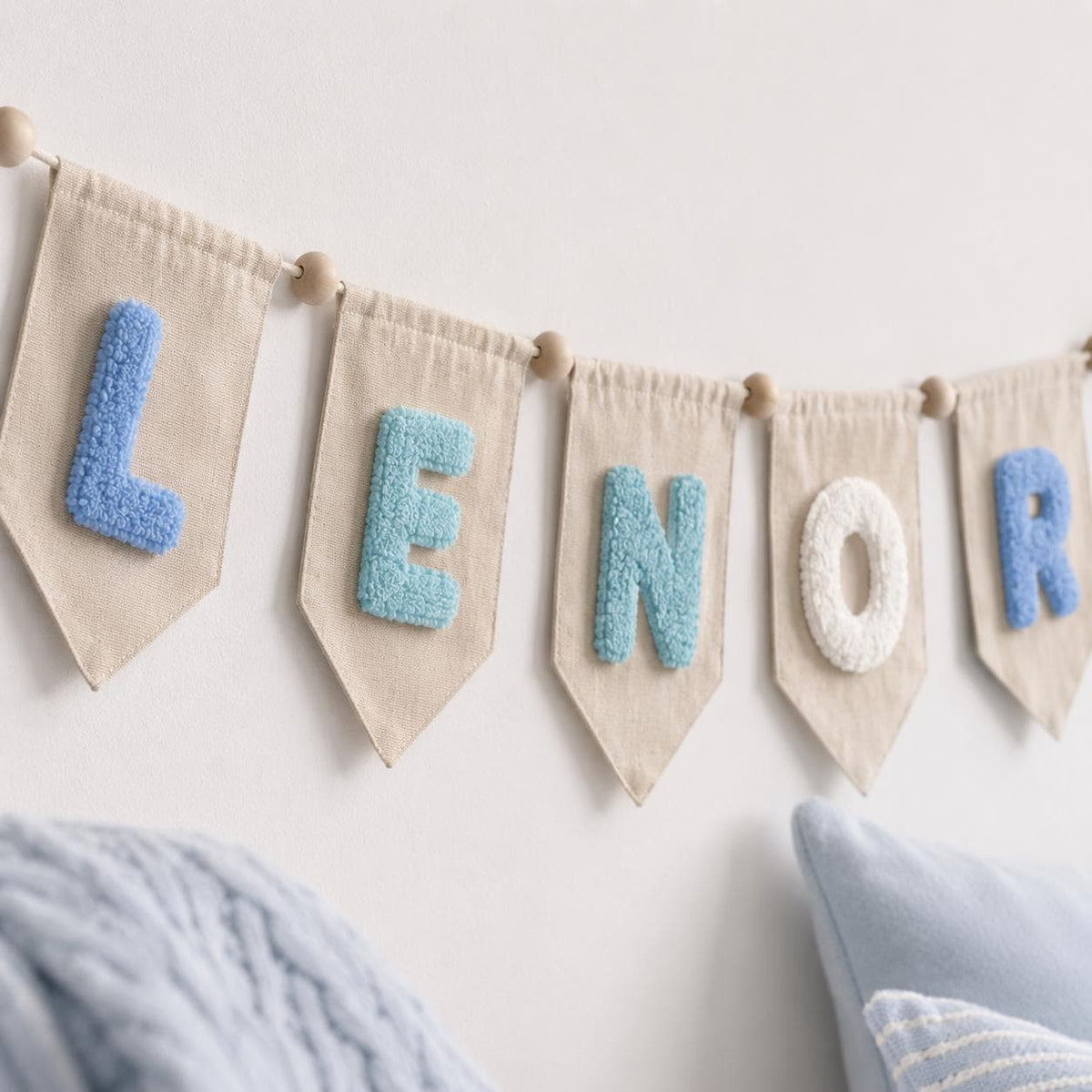 Personalized Baby Pennant Banner, Yarn Letter Canvas Banner, Custom Name Garland, Nursery Decor Sign, Custom Baby Nursery Decor