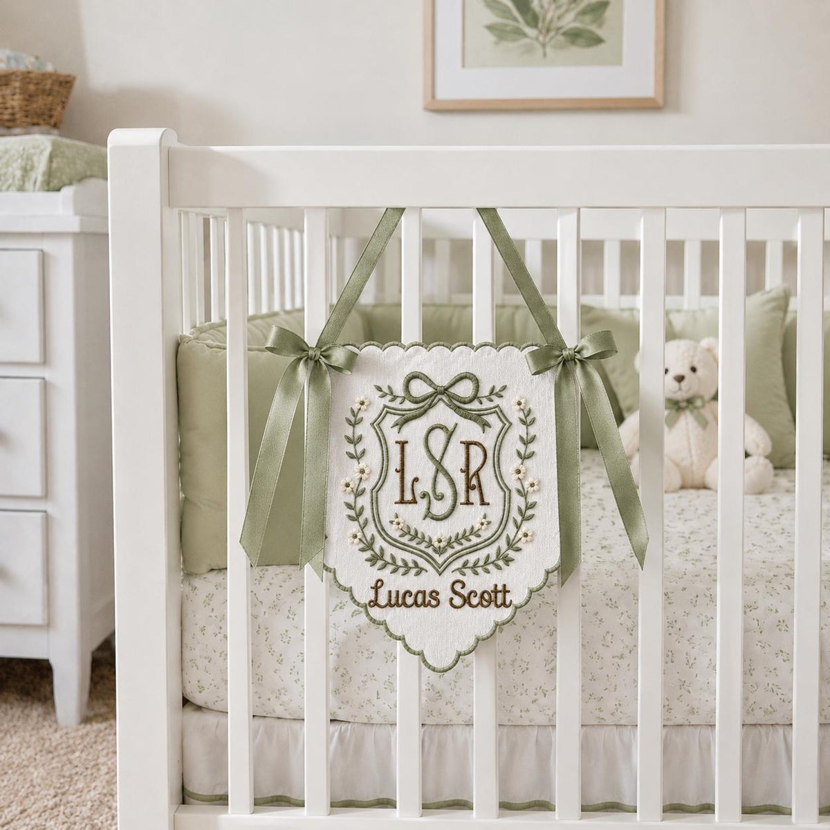 Personalized Floral Monogram Baby Banner, Newborn Announcement Sign, Hospital Bassinet Decor, Birth Stats Sign, Duck Nursery Baby Gift