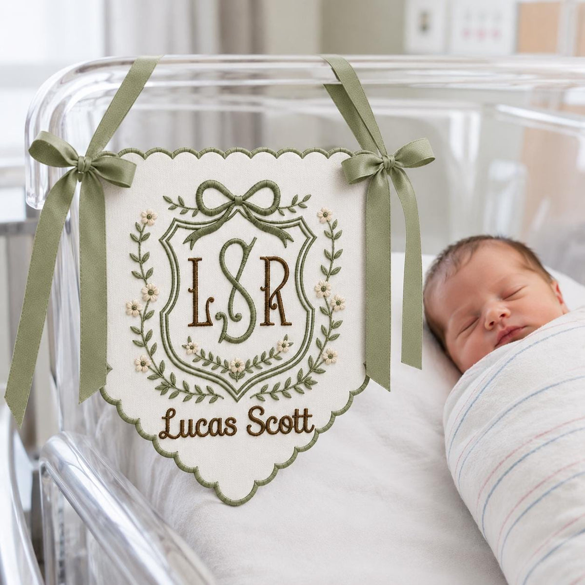 Personalized Floral Monogram Baby Banner, Newborn Announcement Sign, Hospital Bassinet Decor, Birth Stats Sign, Duck Nursery Baby Gift