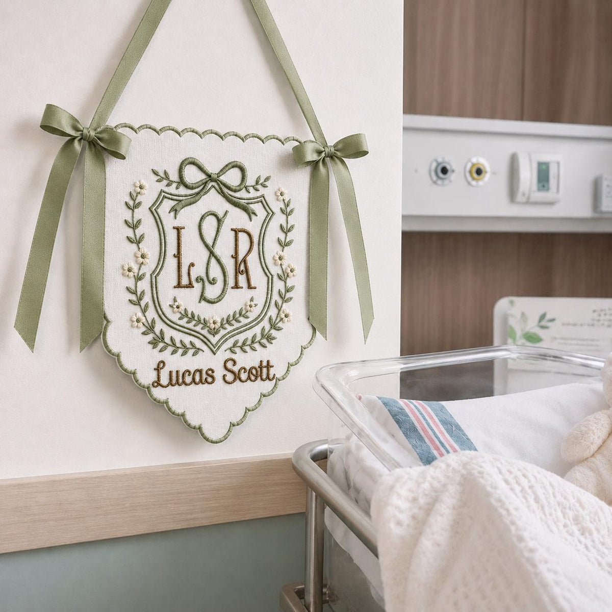 Personalized Floral Monogram Baby Banner, Newborn Announcement Sign, Hospital Bassinet Decor, Birth Stats Sign, Duck Nursery Baby Gift