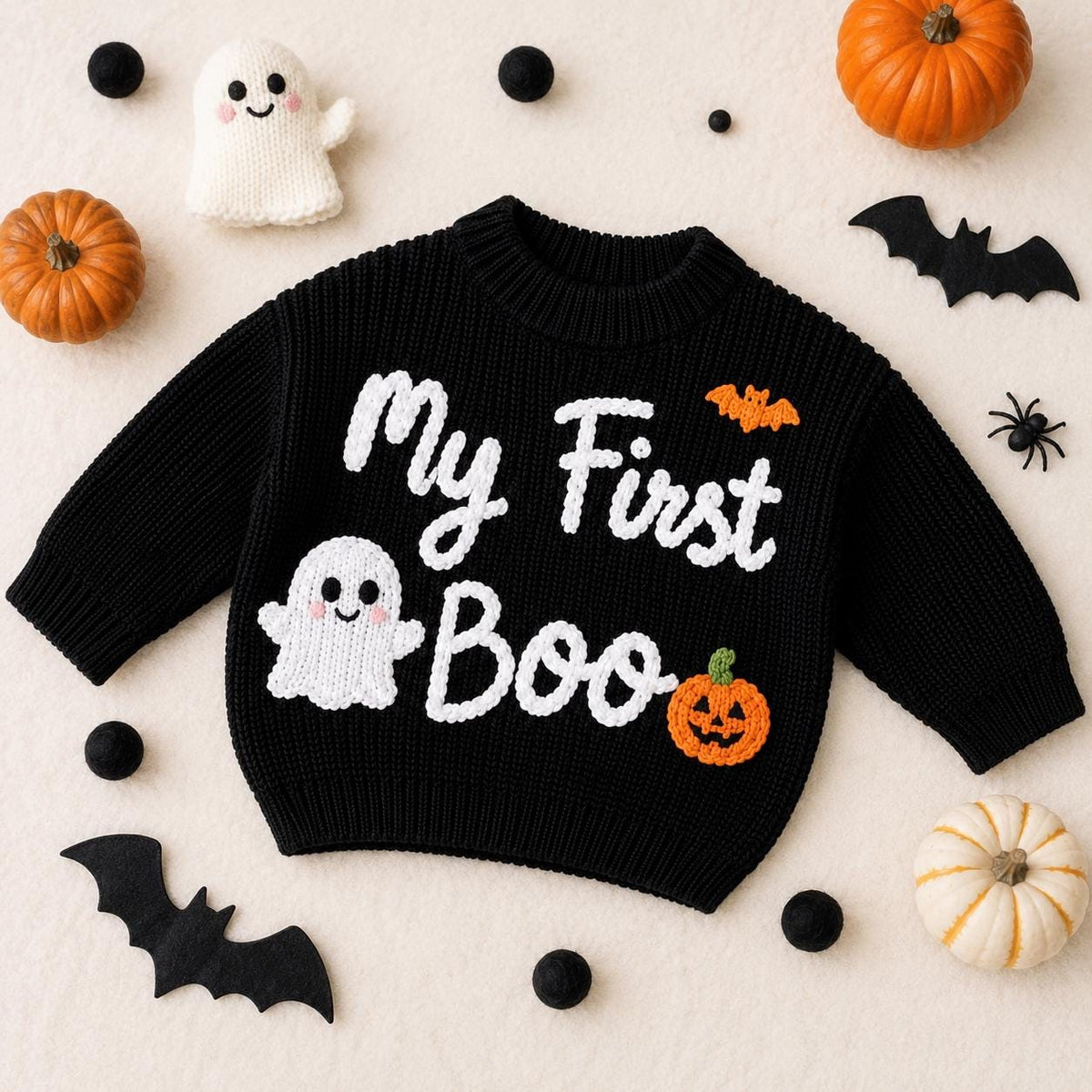 My First Boo Ghost Baby Sweater, Handmade Halloween Knit Sweater, Pumpkin Baby Outfit, Baby First Halloween Gift, Baby Keepsake Gift