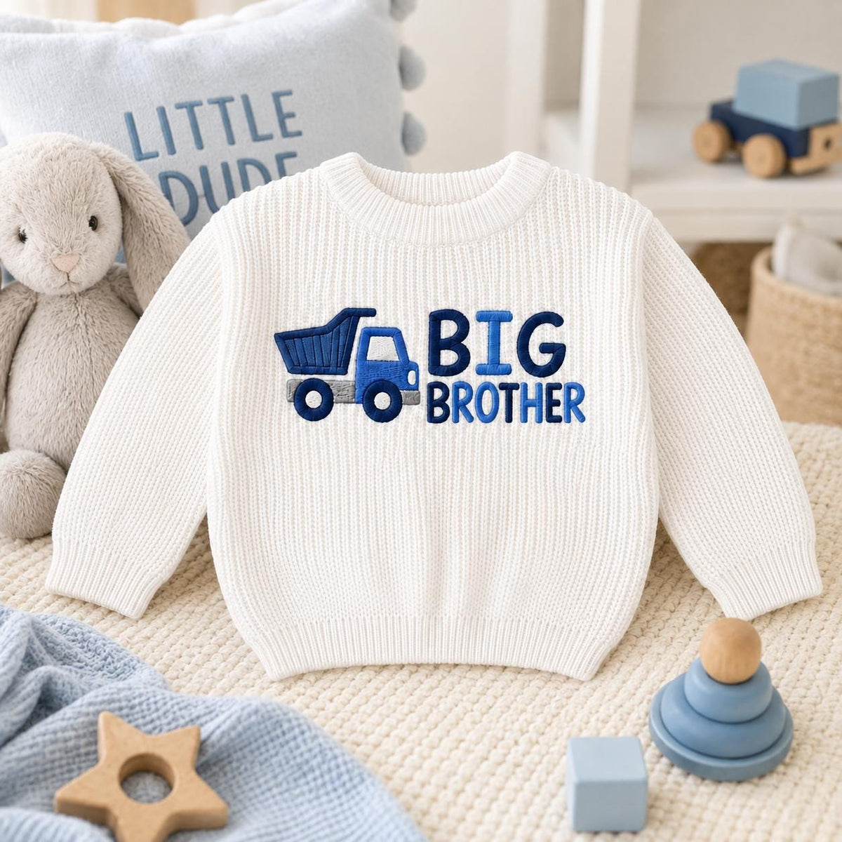 Personalized Dump Truck Big Brother Knit Sweater