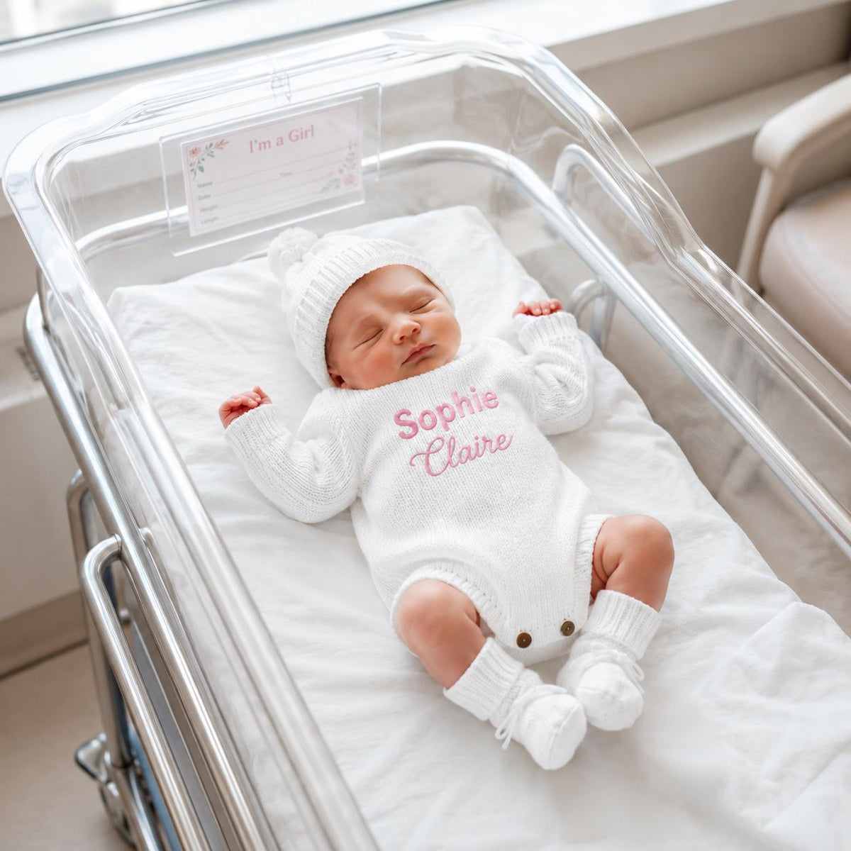 Personalized Embroidered Knit Romper, Newborn Coming Home Outfit, Baby Keepsake