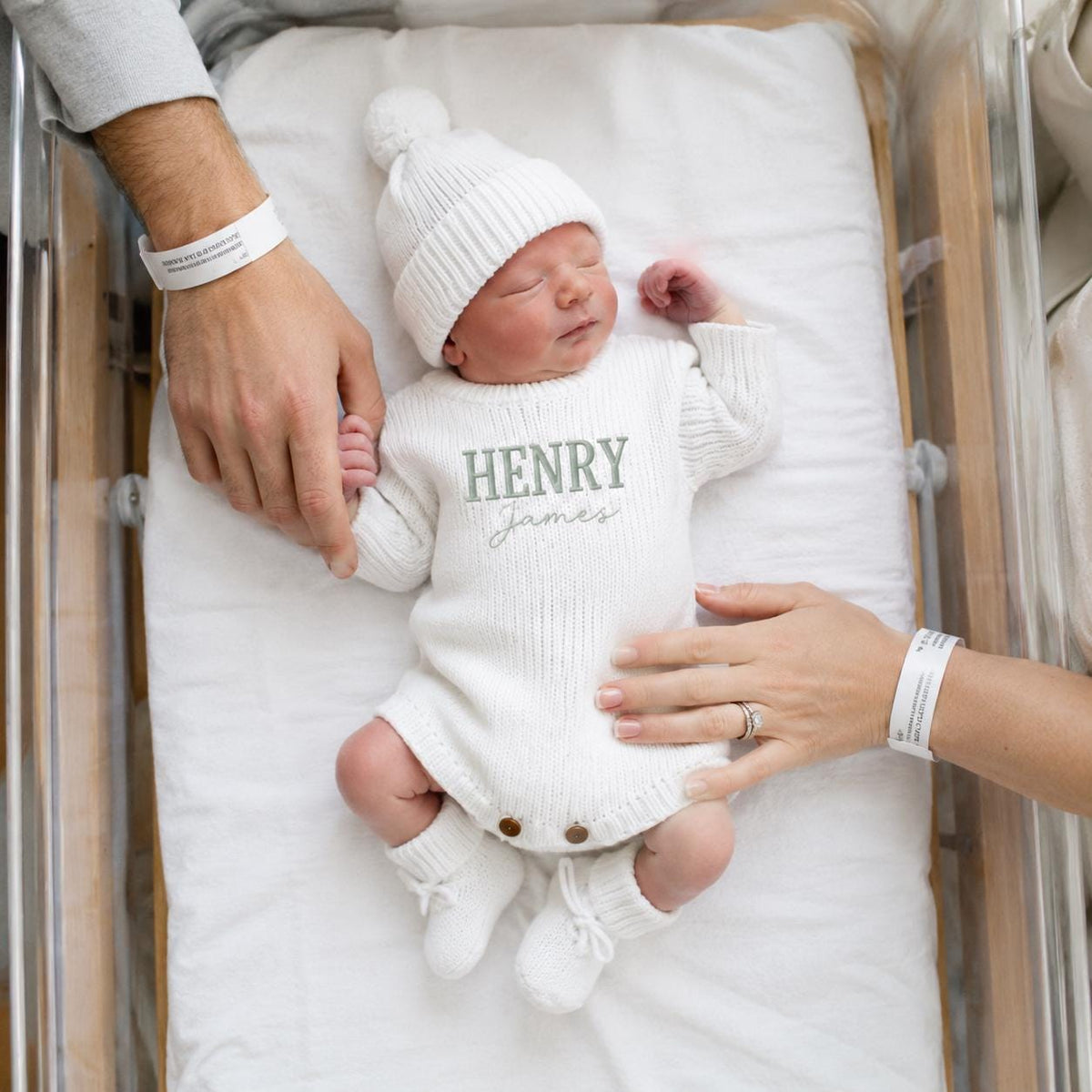Personalized Embroidered Knit Romper, Newborn Coming Home Outfit, Baby Keepsake
