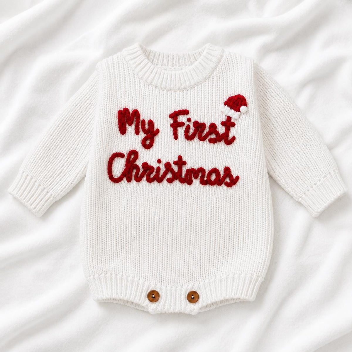 My First Christmas Romper, Embroidered Baby Knit Bodysuit, Newborn Holiday Outfit, Infant Christmas Photo Prop, Baby Gift