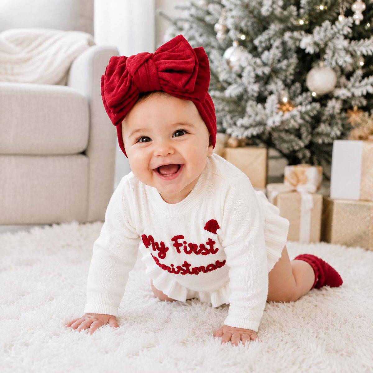 My First Christmas Romper, Embroidered Baby Knit Bodysuit, Newborn Holiday Outfit, Infant Christmas Photo Prop, Baby Gift