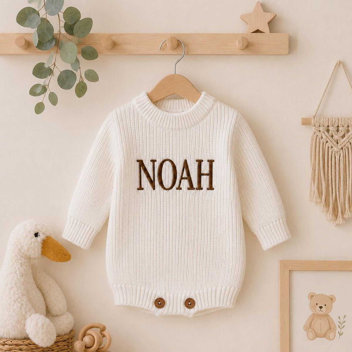 Embroidered Baby Name Romper, Personalized Knit Baby Outfit, Newborn Hospital Outfit, Custom Baby Boy Gift