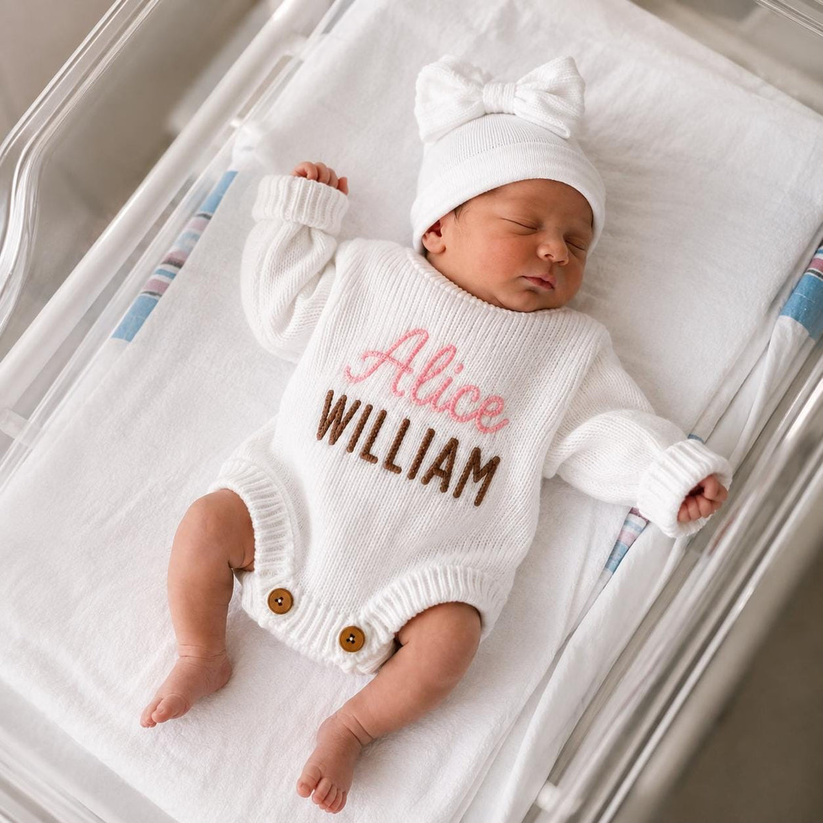 Personalized Knit Baby Romper, Custom Name Embroidered Bodysuit, Newborn Outfit