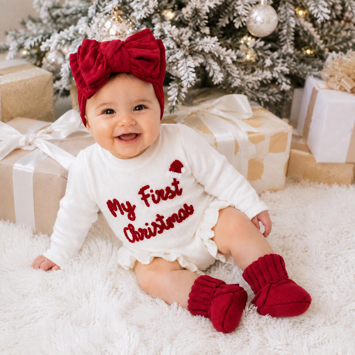 Baby Knit Romper, My First Christmas Outfit, Newborn Holiday Photo Prop