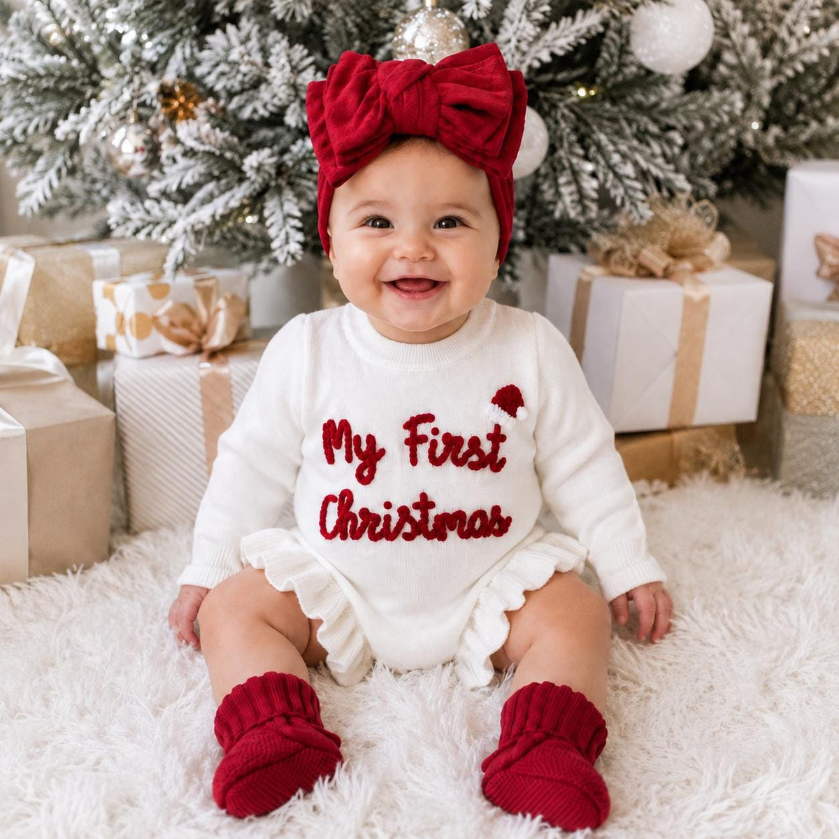 Baby Knit Romper, My First Christmas Outfit, Newborn Holiday Photo Prop