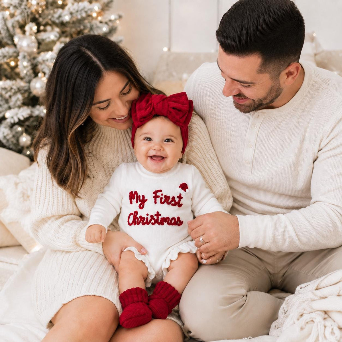 My First Christmas Romper, Embroidered Baby Knit Bodysuit, Newborn Holiday Outfit, Infant Christmas Photo Prop, Baby Gift