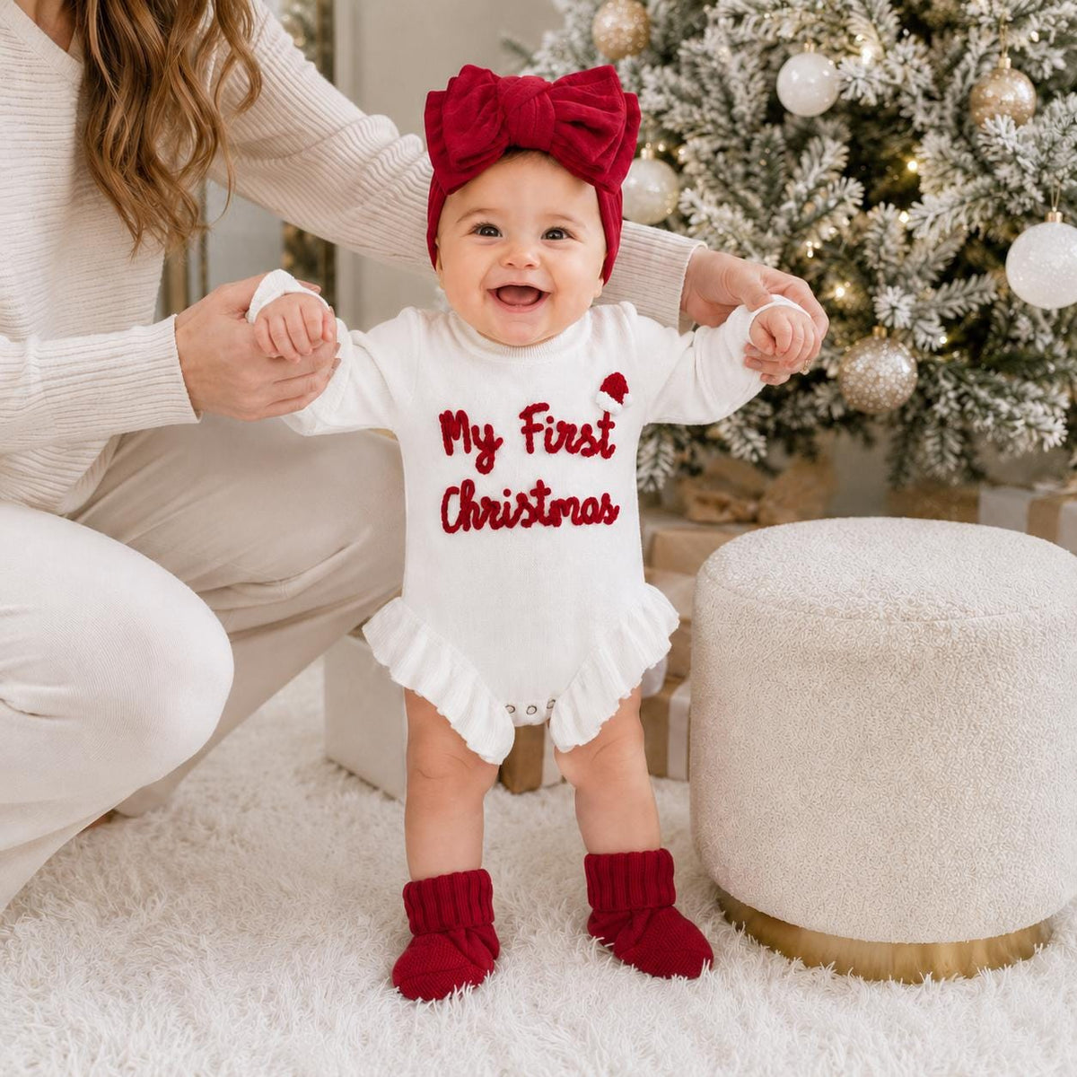 Baby Knit Romper, My First Christmas Outfit, Newborn Holiday Photo Prop