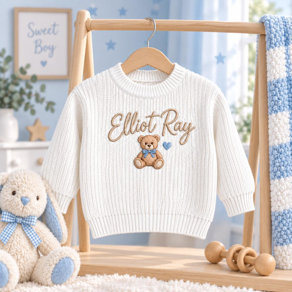 Personalized Baby Sweater with Name, Custom Baby Name Sweater for Newborn Boy Girl, Embroidered Knit Toddler Pullover, First Birthday
