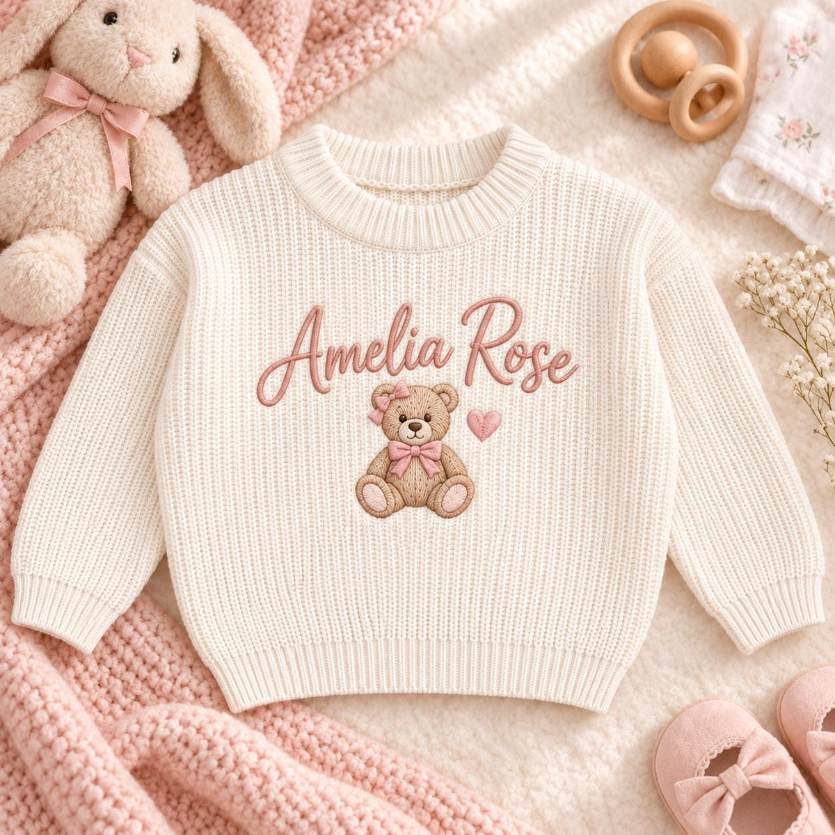Personalized Baby Sweater with Name, Custom Baby Name Sweater for Newborn Boy Girl, Embroidered Knit Toddler Pullover, First Birthday