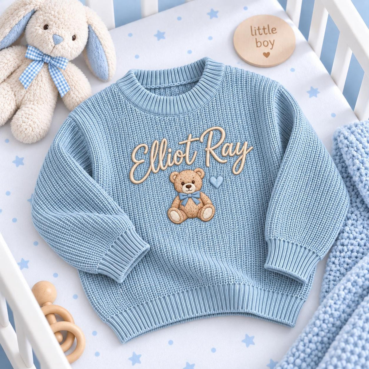 Personalized Baby Sweater with Name, Custom Baby Name Sweater for Newborn Boy Girl, Embroidered Knit Toddler Pullover, First Birthday