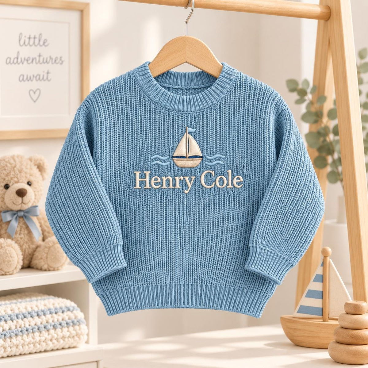 Personalized Baby Boy Sweater Custom Name Sailboat