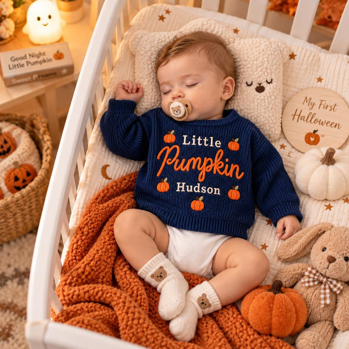Personalized Little Pumpkin Baby Sweater, Custom Name Fall Sweater, Embroidered Pumpkin Knit Pullover, Newborn Toddler Thanksgiving Outfit