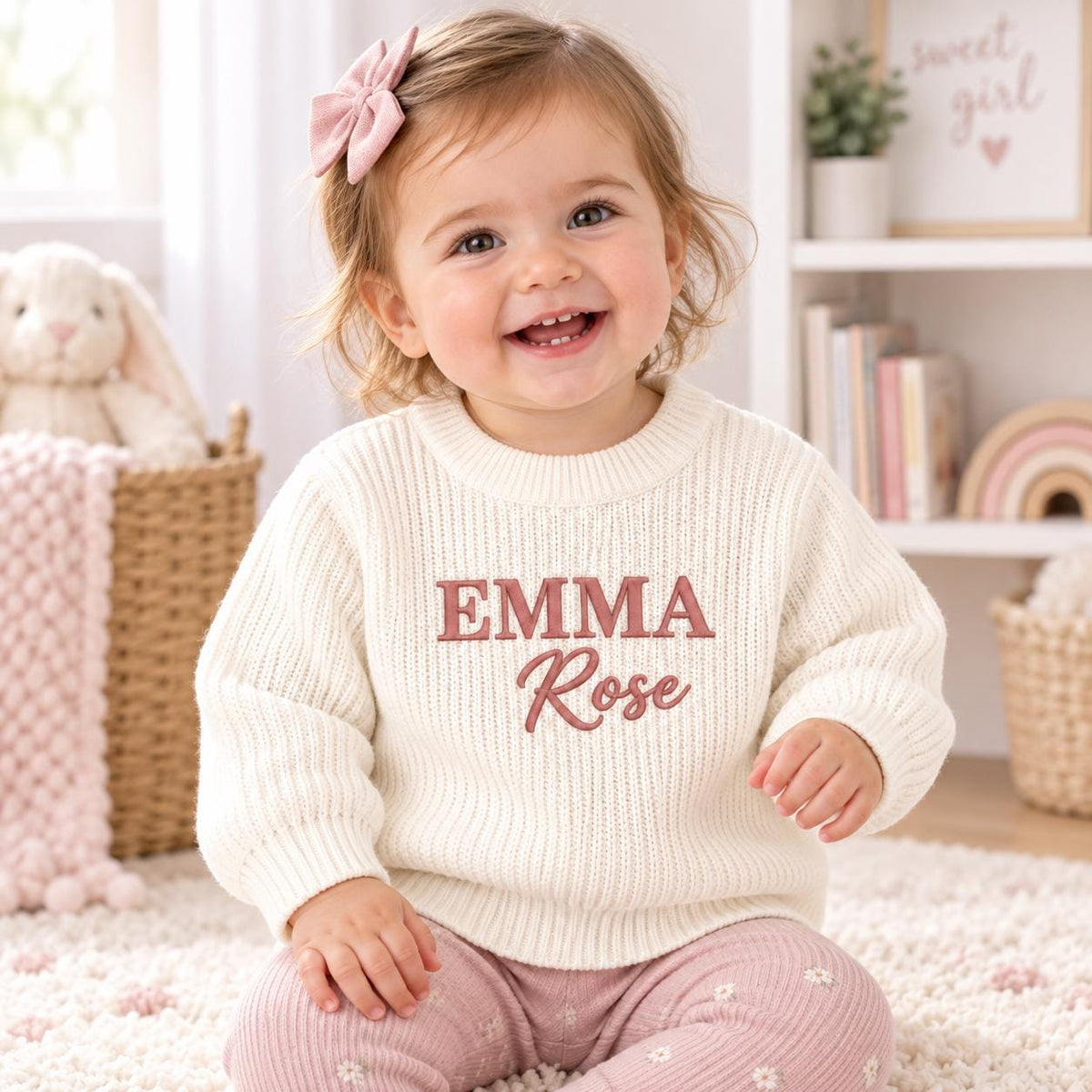 Personalized Embroidered Cotton Baby Sweater, Newborn Keepsake Gift