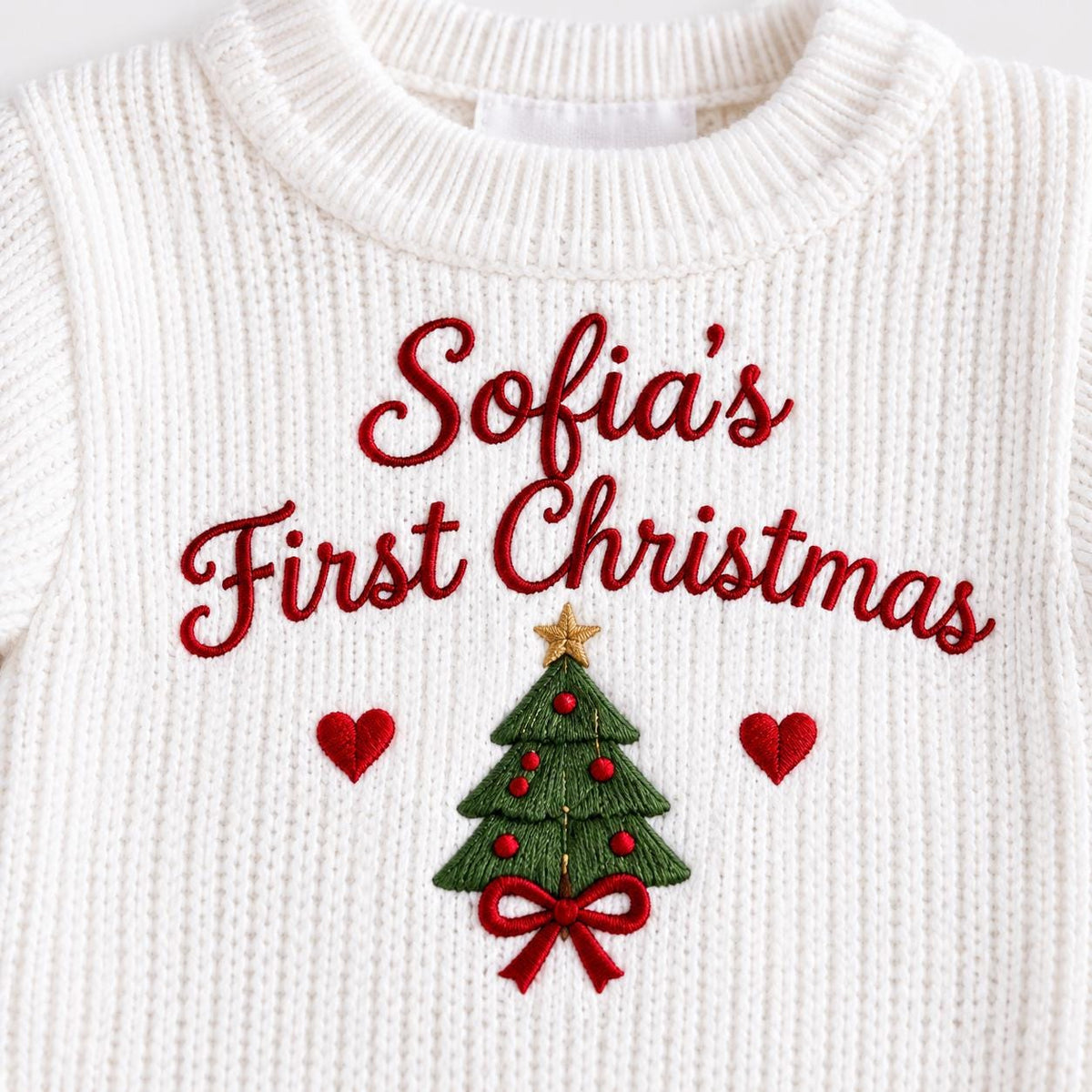 Personalized Baby Christmas Romper Outfit, Embroidered First Christmas Romper, Baby Girl Boy Set, Custom Name Bodysuit Headband Booties