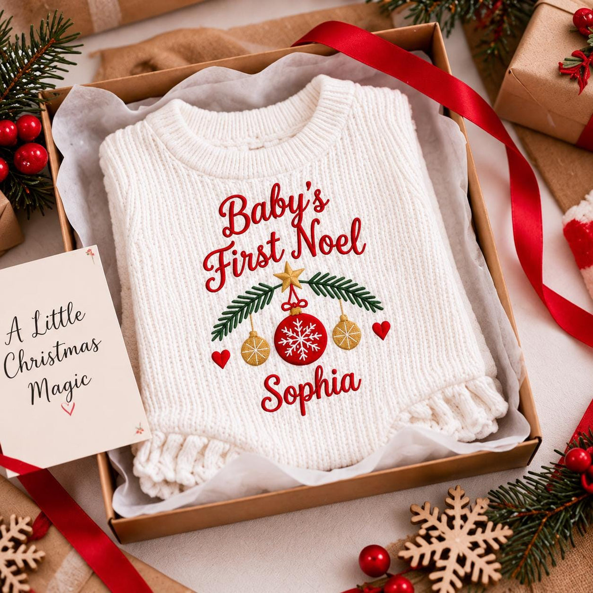 Personalized Baby Christmas Romper, First Christmas Outfit, Custom Embroidered Name Bodysuit, Baby Girl Boy Xmas Outfit