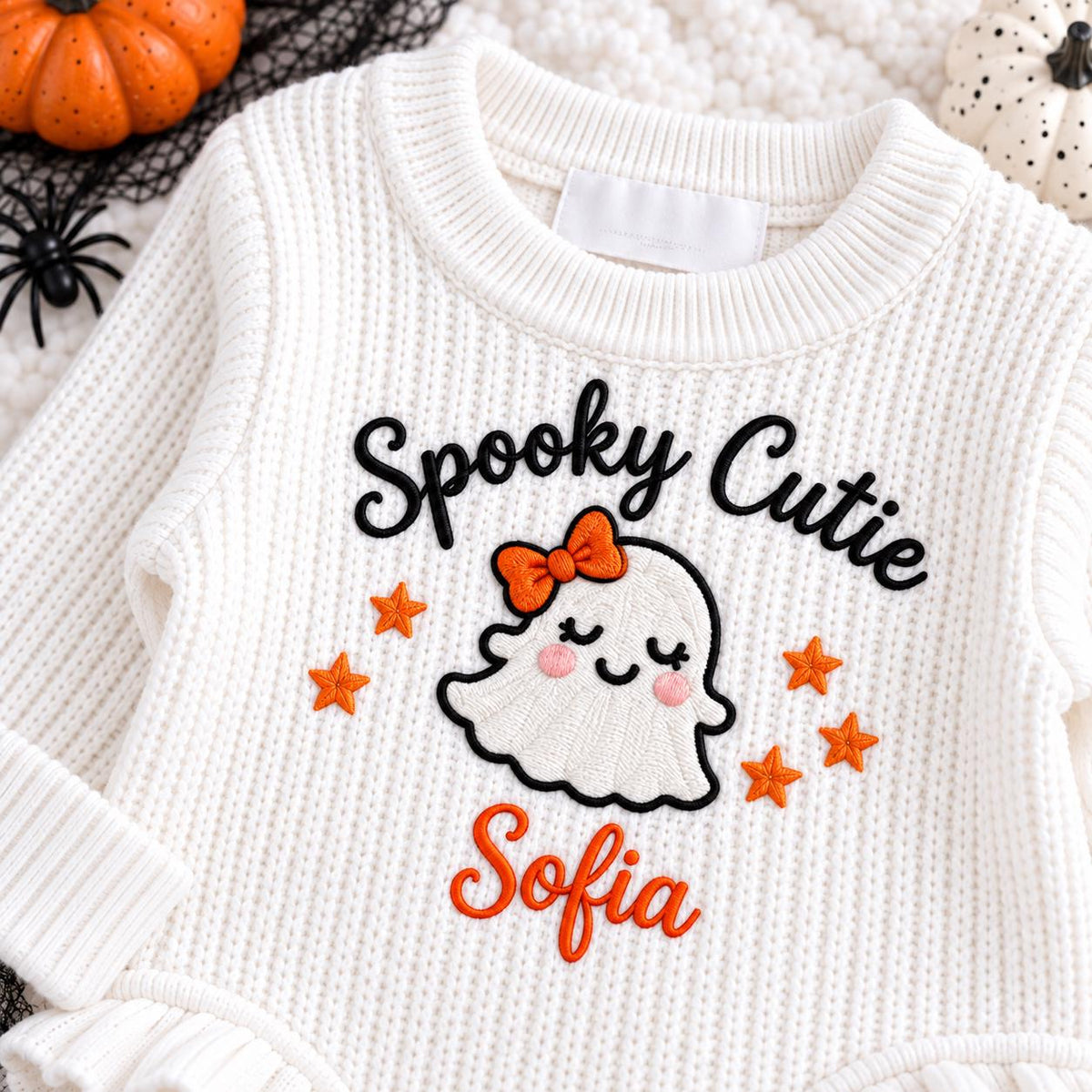 Personalized First Halloween Outfit, Custom Baby Name Romper, Embroidered Halloween Bodysuit, Baby Ghost