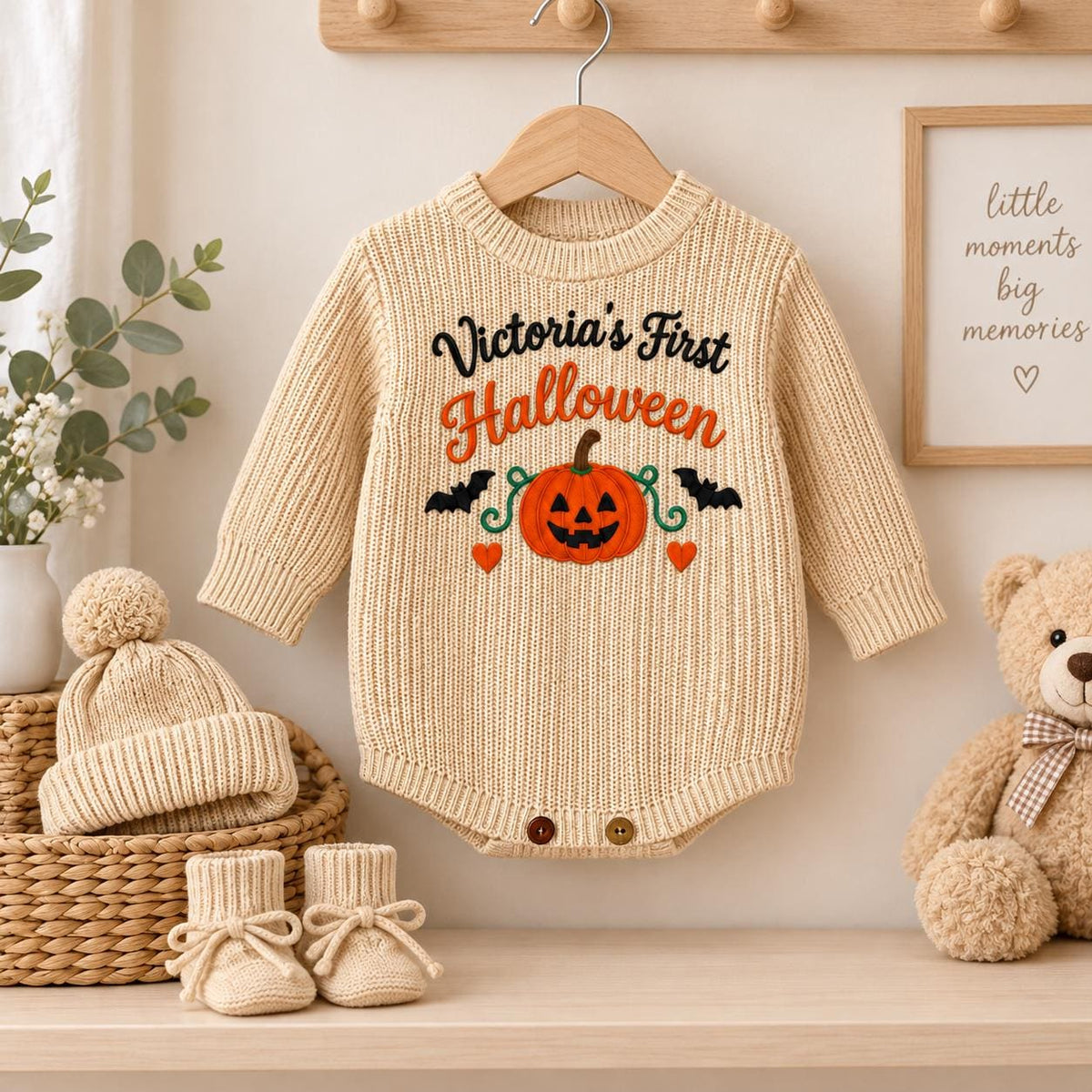 Personalized Baby Halloween Romper, Embroidered First Halloween Outfit, Little Pumpkin Bodysuit, Custom Baby Fall Outfit