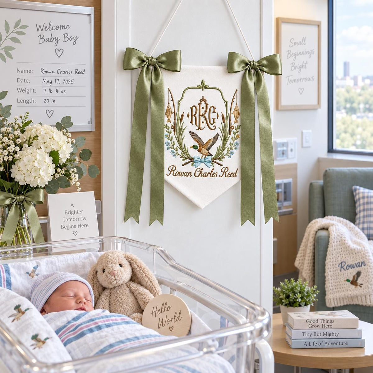 Personalized Embroidered Baby Banner Fishing Monogram