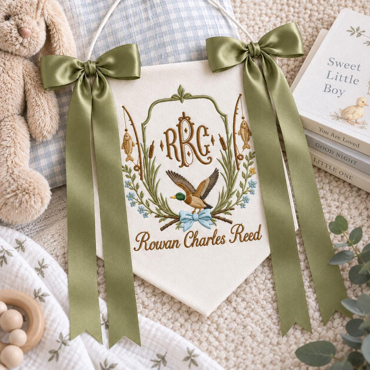 Personalized Embroidered Baby Banner Fishing Monogram