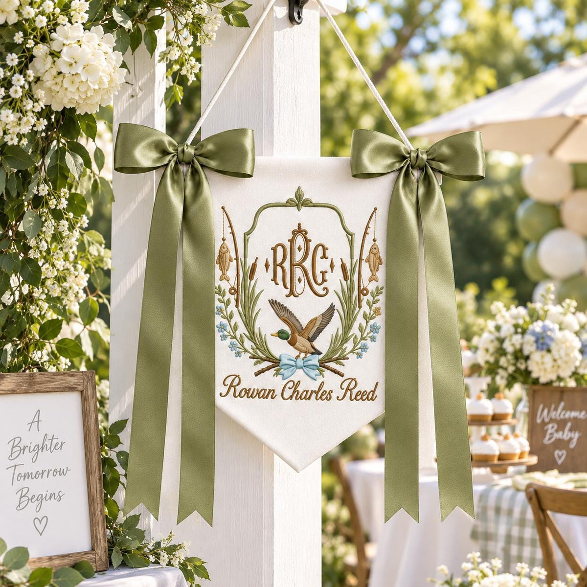 Personalized Embroidered Baby Banner Fishing Monogram