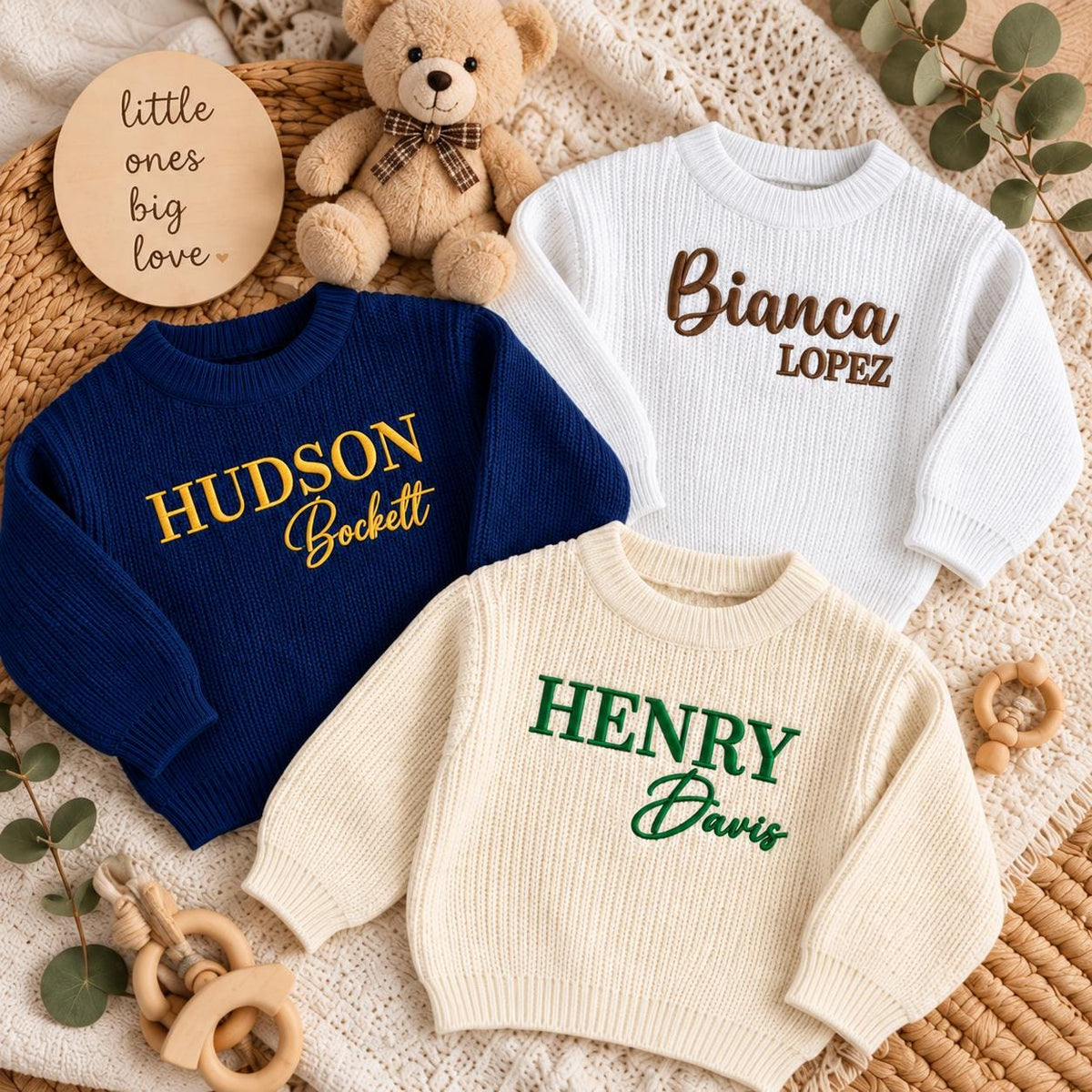 Personalized Baby Sweater with Name, Custom Baby Name Sweater for Newborn Boy Girl, Embroidered Knit Toddler Pullover, First Birthday