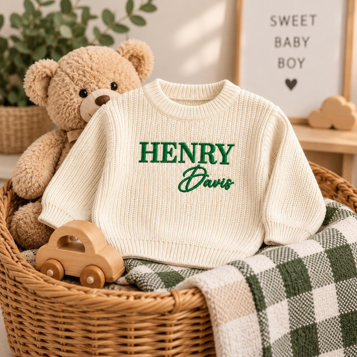 Personalized Baby Sweater with Name, Custom Baby Name Sweater for Newborn Boy Girl, Embroidered Knit Toddler Pullover, First Birthday