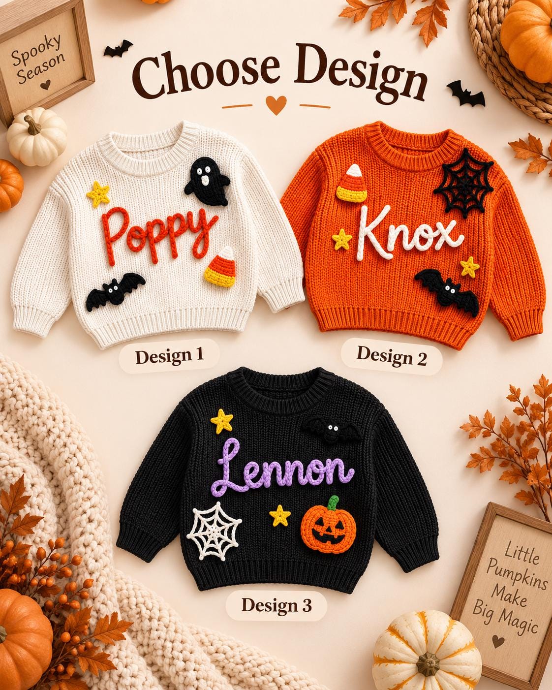 Personalized Halloween Baby Sweater, My First Halloween Outfit, Custom Name Knit Sweater, Toddler Pumpkin Ghost Bat, Baby Halloween Gifts